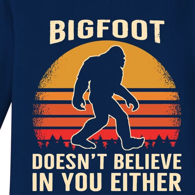 Bigfoot Doesnt Believe In You Either Bigfoot Sasquatch Retro Baby Long Sleeve Bodysuit