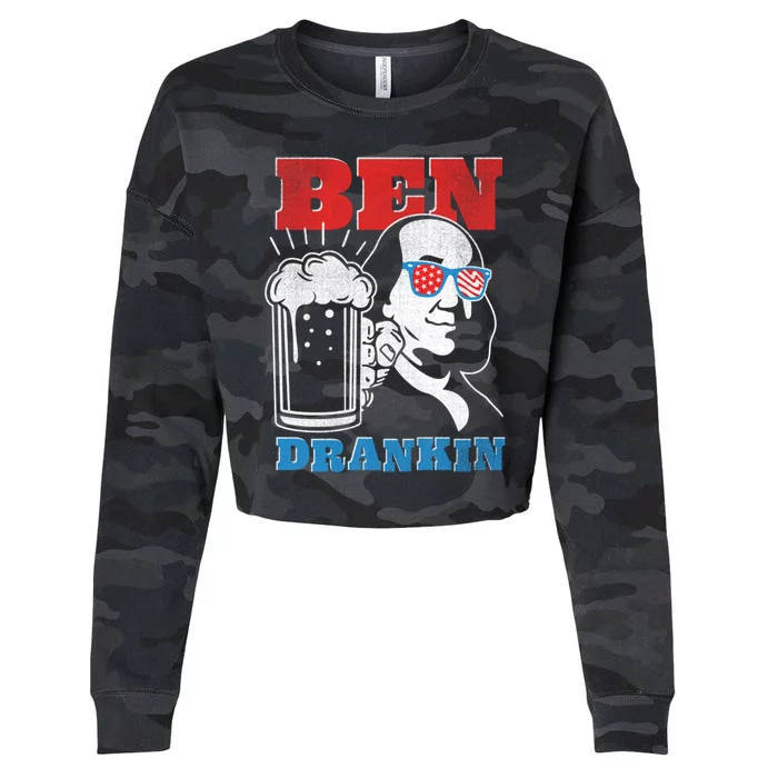 Ben Drankin Beer Mug Ben Franklin Patriotic Cool Gift Cropped Pullover Crew