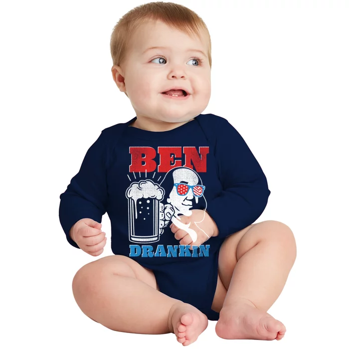 Ben Drankin Beer Mug Ben Franklin Patriotic Cool Gift Baby Long Sleeve Bodysuit