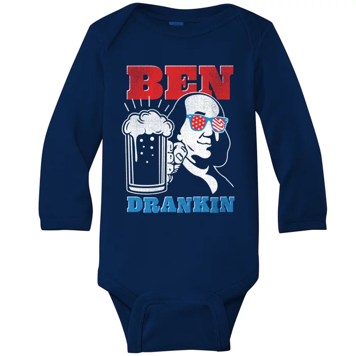 Ben Drankin Beer Mug Ben Franklin Patriotic Cool Gift Baby Long Sleeve Bodysuit