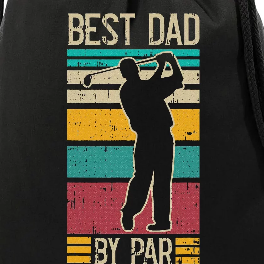 Best Dad By Par Golf Player Retro Golfing Sports Golfer Drawstring Bag