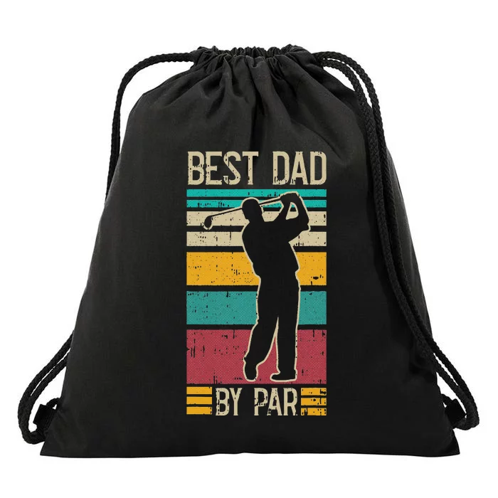 Best Dad By Par Golf Player Retro Golfing Sports Golfer Drawstring Bag