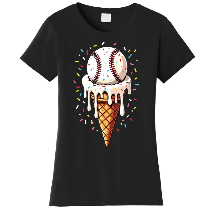 Baseball Drip Boy Ice Cream Cone Drip Baseball Women's T-Shirt