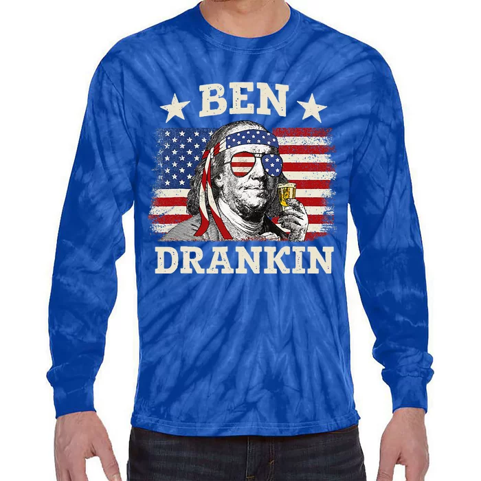 Ben Drankin Benjamin Franklin 4th Of July Funny Drinking Tie-Dye Long Sleeve Shirt