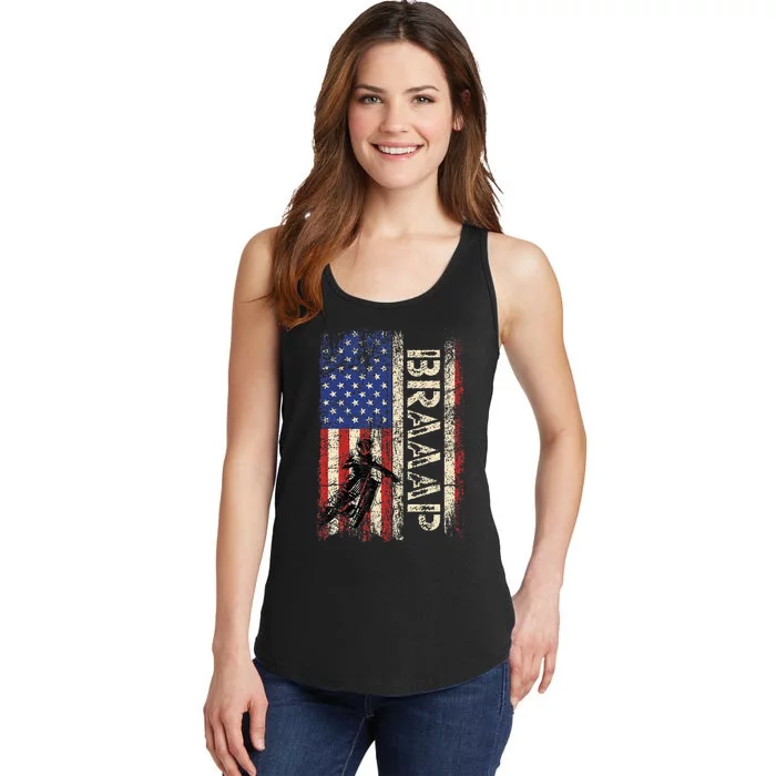 Braaap Dirt Bike Usa American Flag Motocross Biker Ladies Essential Tank