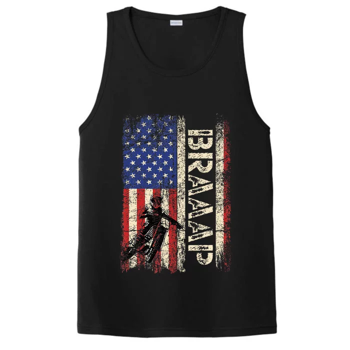 Braaap Dirt Bike Usa American Flag Motocross Biker Performance Tank