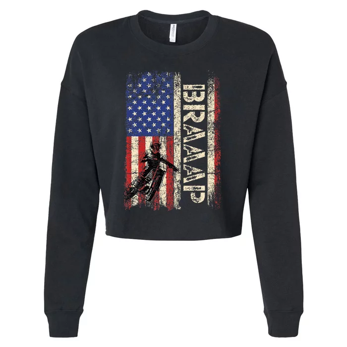 Braaap Dirt Bike Usa American Flag Motocross Biker Cropped Pullover Crew