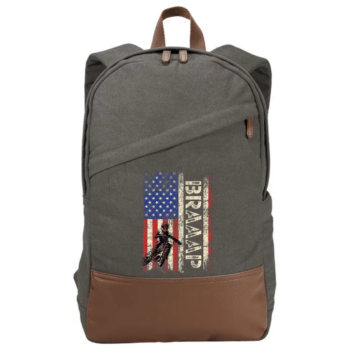 Braaap Dirt Bike Usa American Flag Motocross Biker Cotton Canvas Backpack