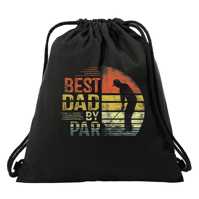 Best Dad By Par Retro Vintage Fathers Day Golf Lover Golfer Drawstring Bag