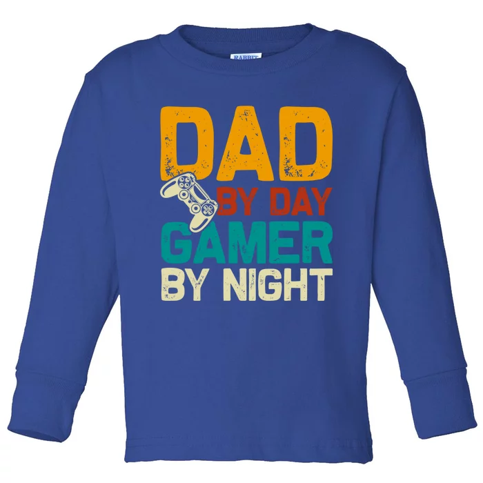 Birthday Dad By Day Gamer By Night Funny Gift Toddler Long Sleeve Shirt