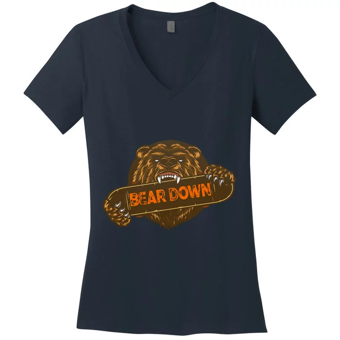 Bear Down Brown Bear Women's V-Neck T-Shirt