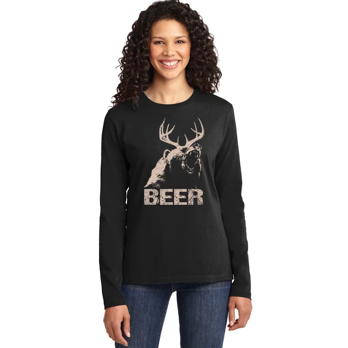 Beer Deer Bear Essential Hunter Gift Love Ladies Long Sleeve Shirt