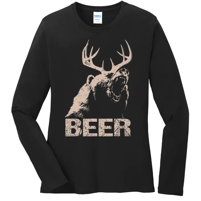 Beer Deer Bear Essential Hunter Gift Love Ladies Long Sleeve Shirt