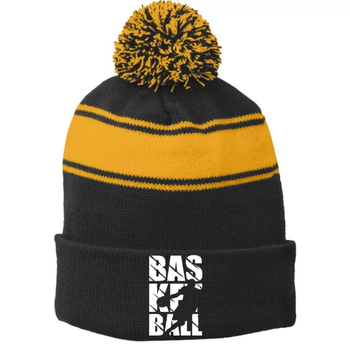 Basketball Design Stripe Pom Pom Beanie