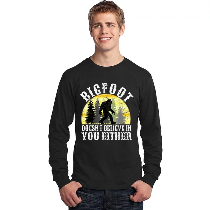 Bigfoot Doesn't Believe In You Either Distressed Tall Long Sleeve T-Shirt