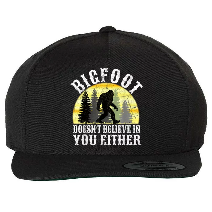 Bigfoot Doesn't Believe In You Either Distressed Wool Snapback Cap