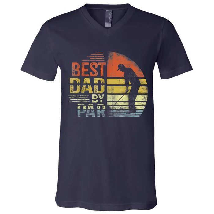 Best Dad By Par Retro Vintage Fathers Day Golf Lover Golfer V-Neck T-Shirt