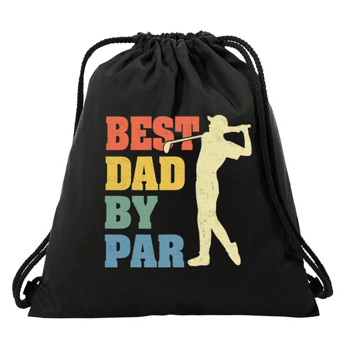 Best Dad By Par Golf American Us Flag Drawstring Bag