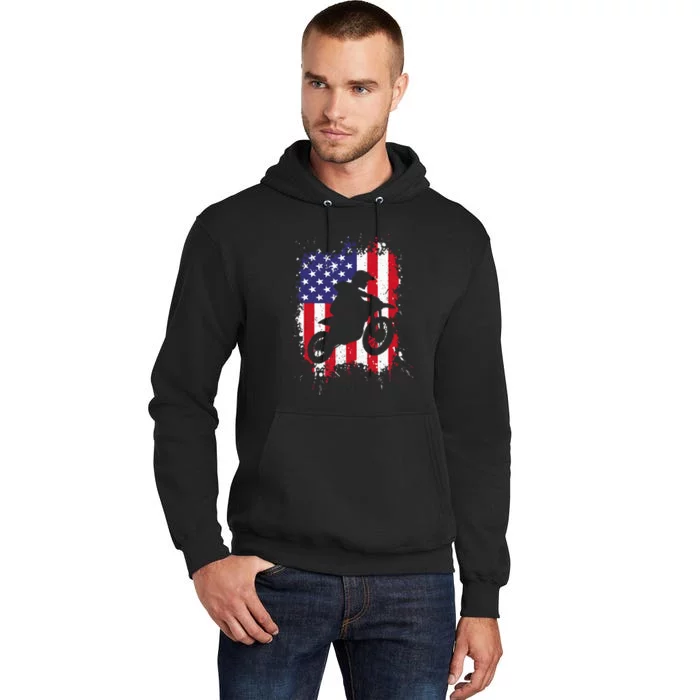 Best Dirt Bike Dirtbike Racing Us Flag Biker Tall Hoodie