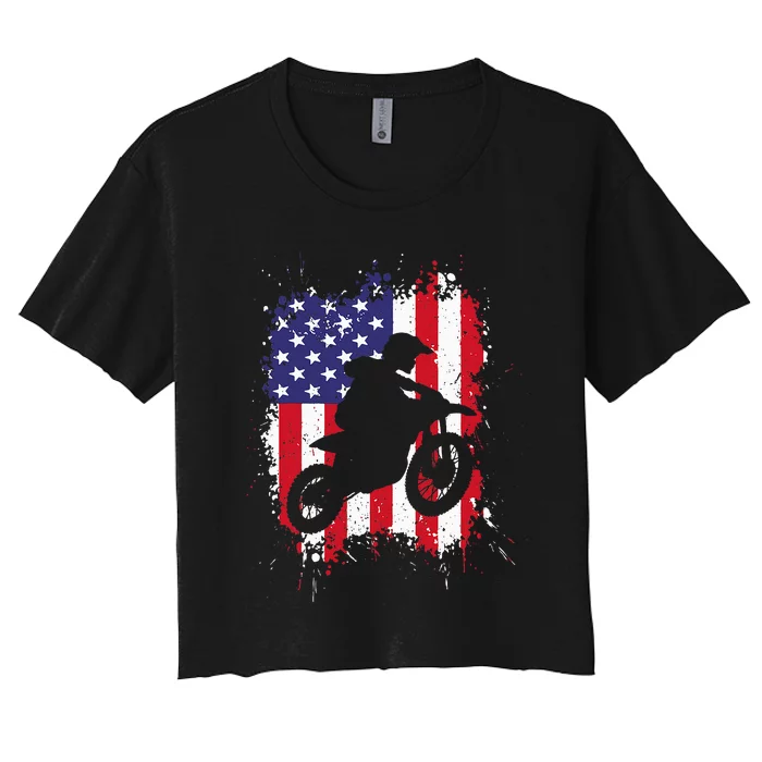 Best Dirt Bike Dirtbike Racing Us Flag Biker Women's Crop Top Tee