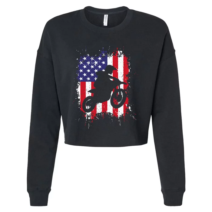 Best Dirt Bike Dirtbike Racing Us Flag Biker Cropped Pullover Crew