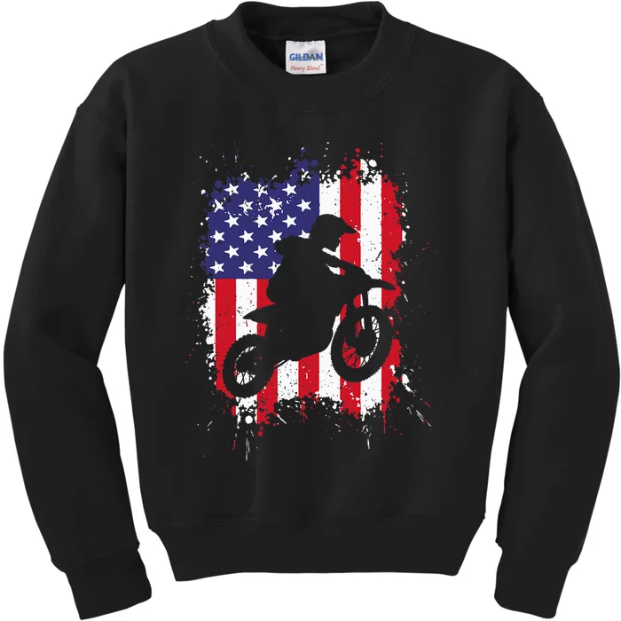 Best Dirt Bike Dirtbike Racing Us Flag Biker Kids Sweatshirt