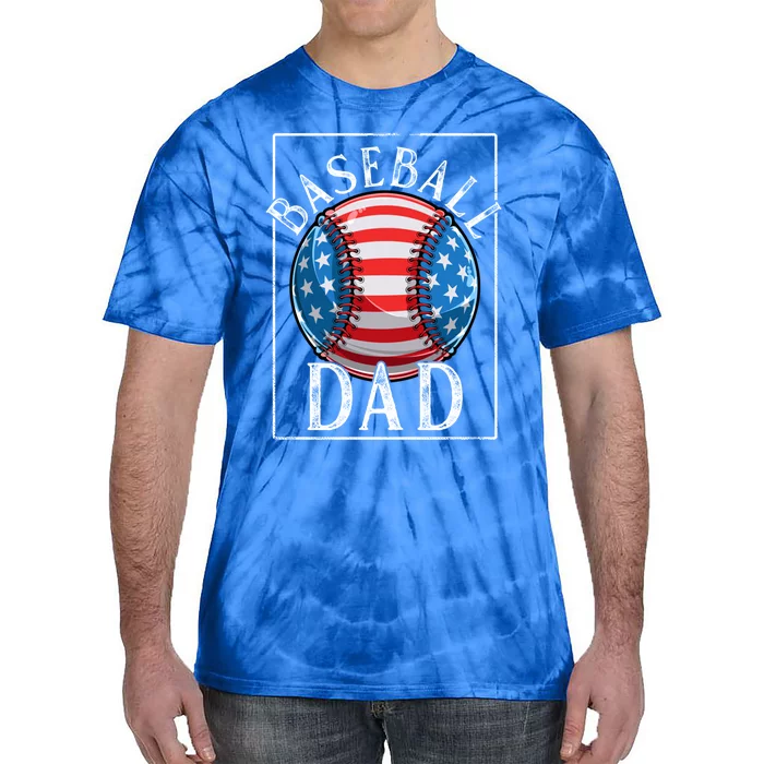 Baseball Dad Baseball Practice Father American Flag Gift Tie-Dye T-Shirt