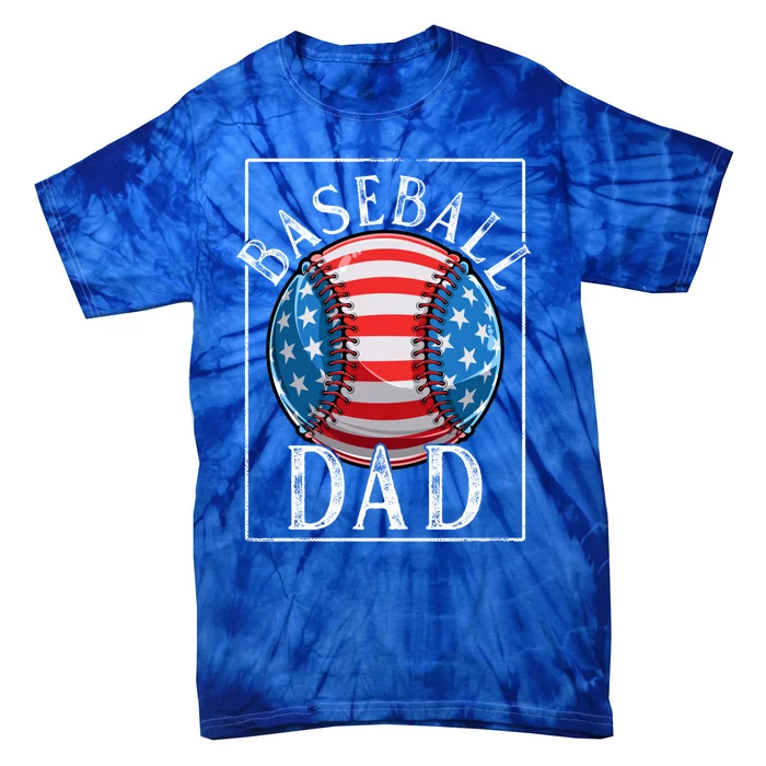 Baseball Dad Baseball Practice Father American Flag Gift Tie-Dye T-Shirt