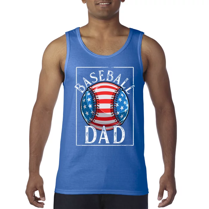 Baseball Dad Baseball Practice Father American Flag Gift Tank Top