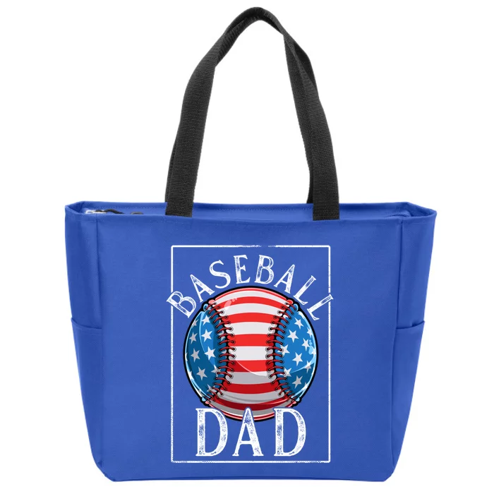 Baseball Dad Baseball Practice Father American Flag Gift Zip Tote Bag