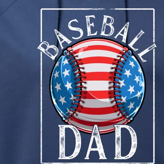 Baseball Dad Baseball Practice Father American Flag Gift Performance Fleece Hoodie