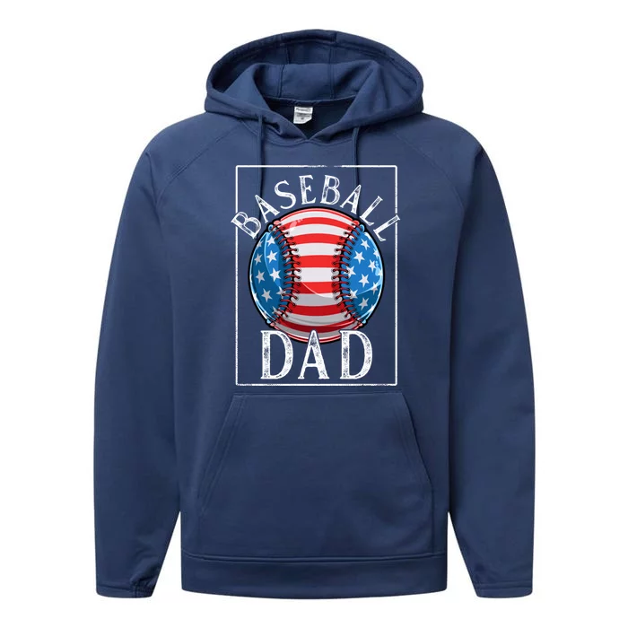 Baseball Dad Baseball Practice Father American Flag Gift Performance Fleece Hoodie