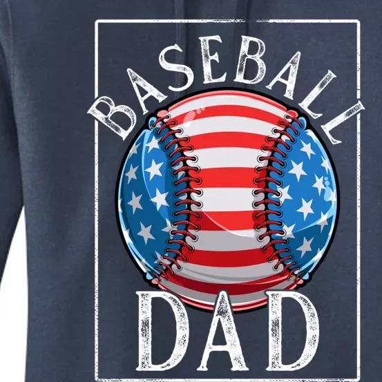 Baseball Dad Baseball Practice Father American Flag Gift Women's Pullover Hoodie