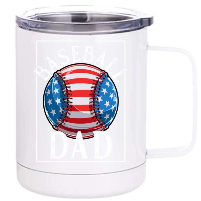 Baseball Dad Baseball Practice Father American Flag Gift Front & Back 12oz Stainless Steel Tumbler Cup