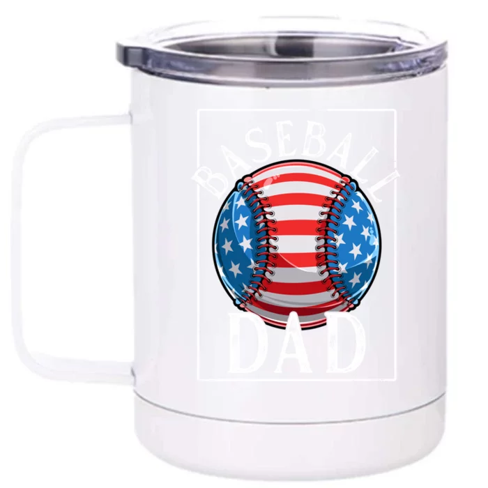 Baseball Dad Baseball Practice Father American Flag Gift Front & Back 12oz Stainless Steel Tumbler Cup