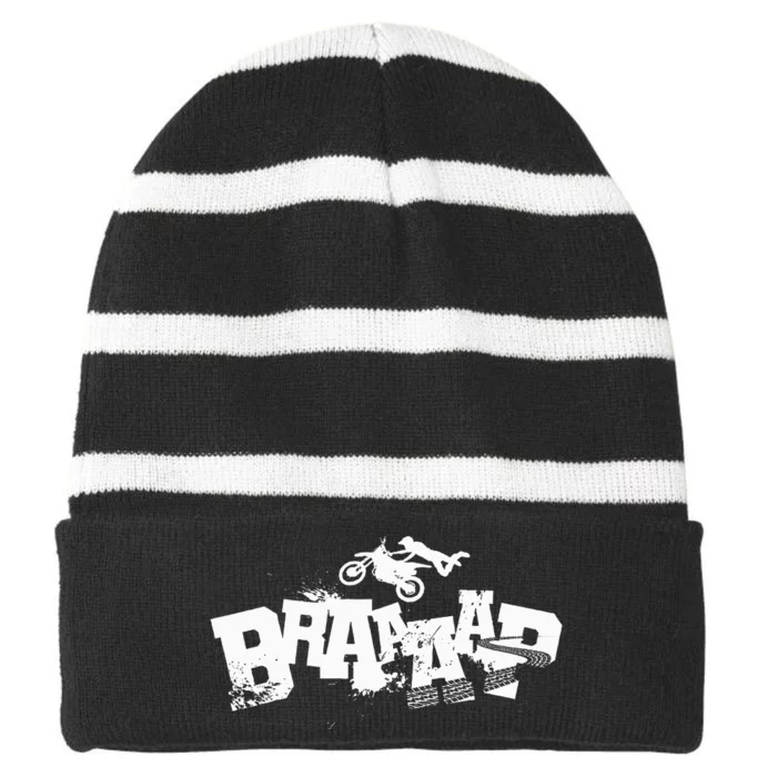 Braaap Dirt Biking Boy Dirt Bike Striped Beanie with Solid Band