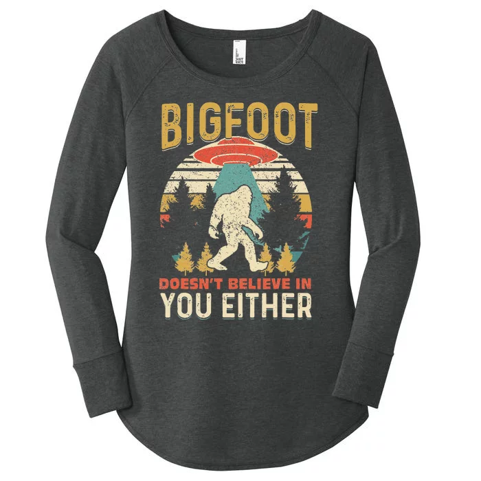 Bigfoot Doesnt Believe In You Either Funny Sasquatch Vintage Women's Perfect Tri Tunic Long Sleeve Shirt