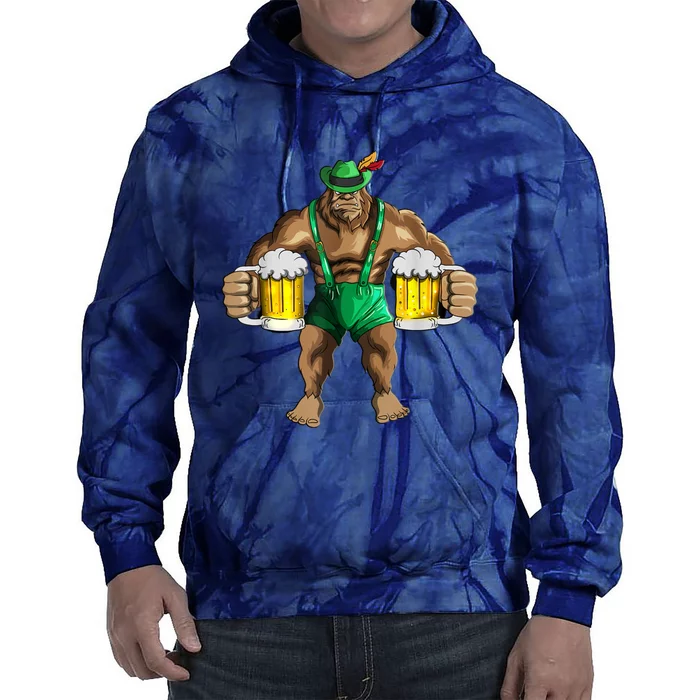 Beer Drinker Bigfoot In Leather Pants Beer Glasses Tie Dye Hoodie