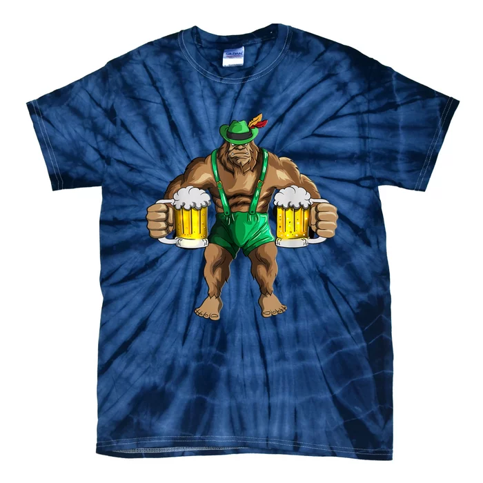 Beer Drinker Bigfoot In Leather Pants Beer Glasses Tie-Dye T-Shirt