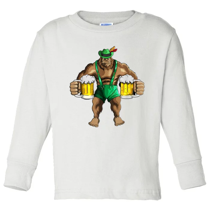 Beer Drinker Bigfoot In Leather Pants Beer Glasses Toddler Long Sleeve Shirt