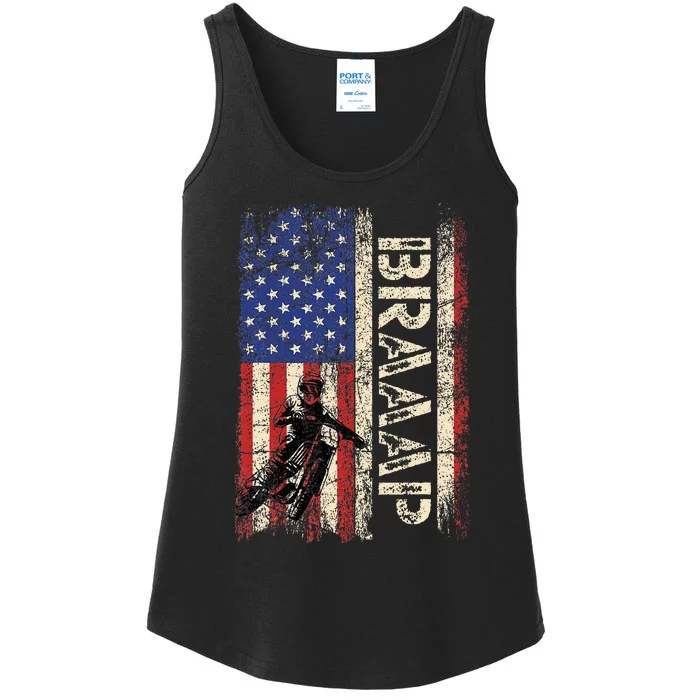 Braaap Dirt Bike Usa American Flag Motocross Biker Ladies Essential Tank