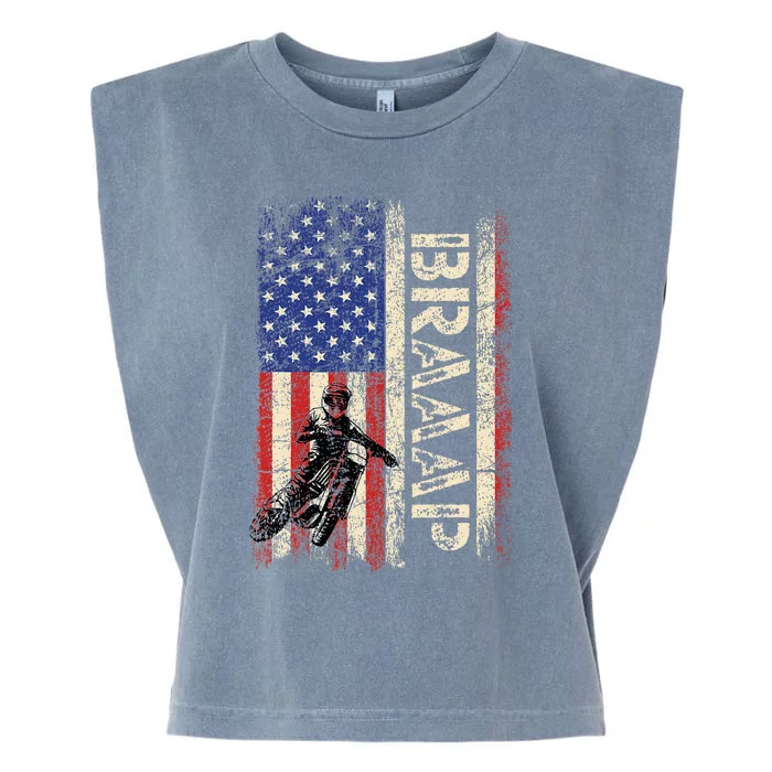 Braaap Dirt Bike Usa American Flag Motocross Biker Garment-Dyed Women's Muscle Tee