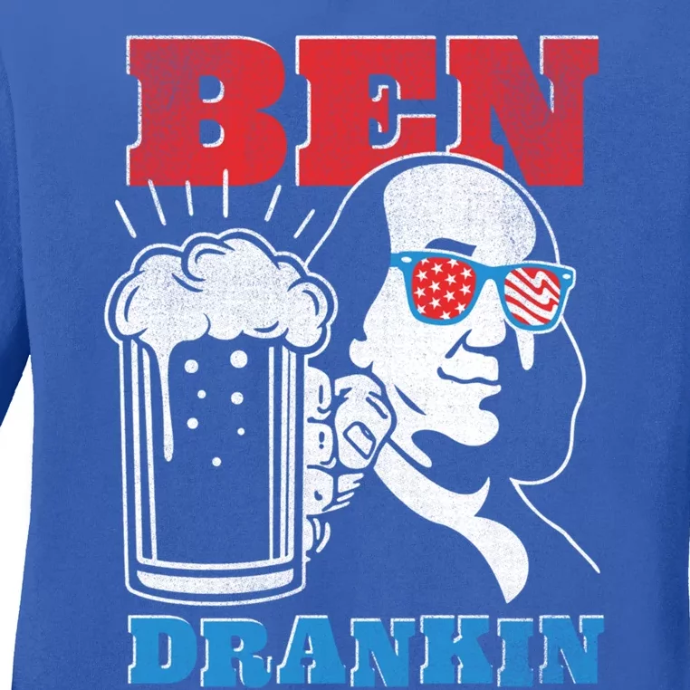 Ben Drankin Beer Mug Ben Franklin Patriotic Cute Gift Ladies Long Sleeve Shirt