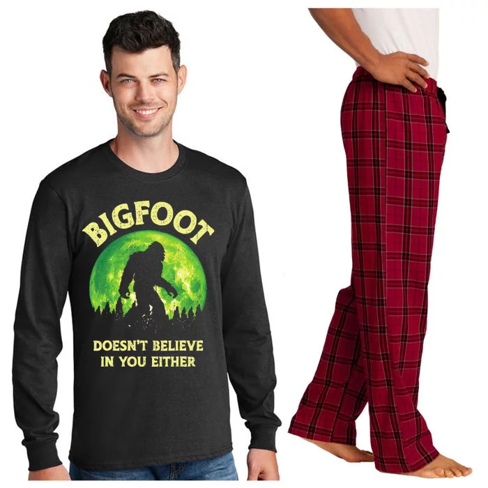 Bigfoot Doesn't Believe In You Either Funny Sasquatch Retro Long Sleeve Pajama Set