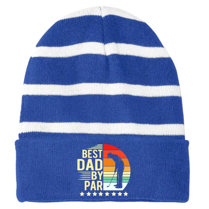 Best Dad By Par Vintage Retro Golfer Gift Striped Beanie with Solid Band