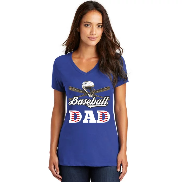 Baseball Dad Best Gift For Fathers Softball Lovers Gift Women's V-Neck T-Shirt