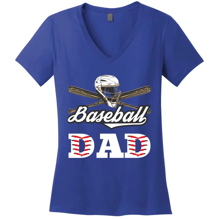 Baseball Dad Best Gift For Fathers Softball Lovers Gift Women's V-Neck T-Shirt