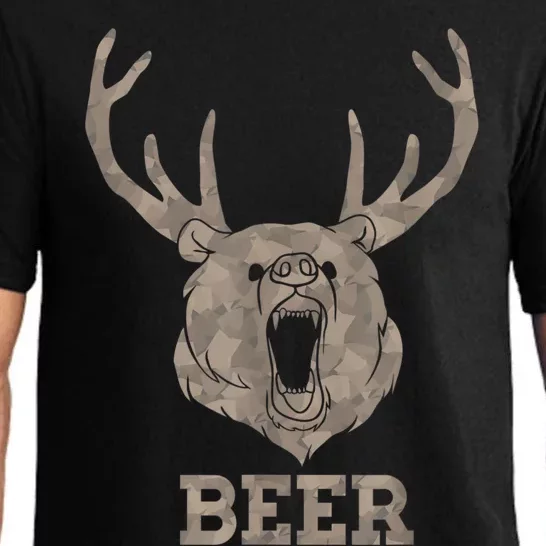 Bear Deer Beer Drinking Camo Antlers Hunting Camping Pajama Set