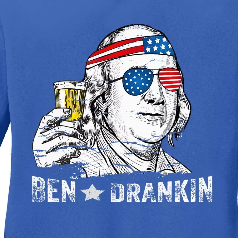 Ben Drankin Benjamin Franklin Drinking Beer Ladies Long Sleeve Shirt