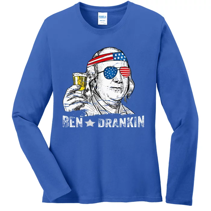 Ben Drankin Benjamin Franklin Drinking Beer Ladies Long Sleeve Shirt